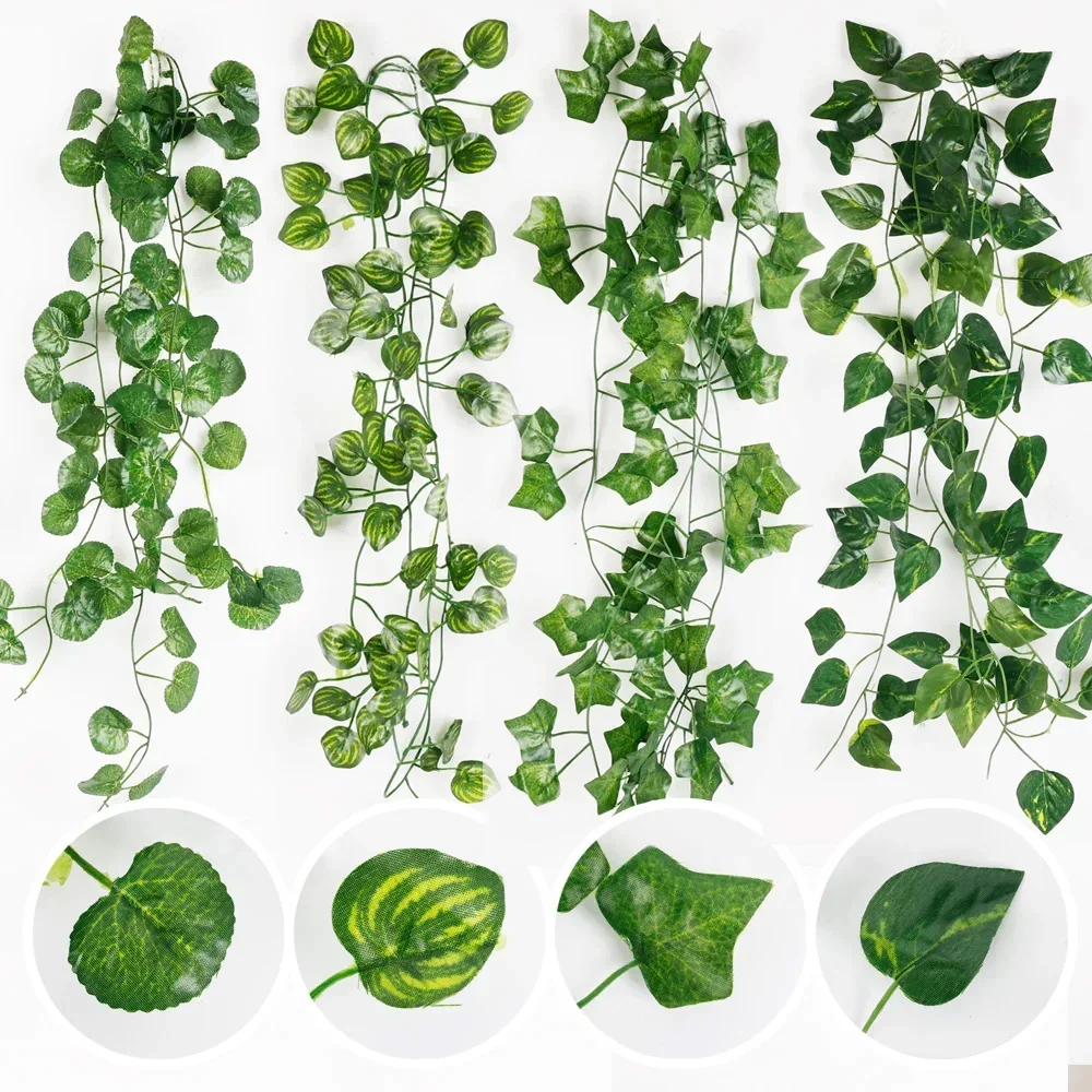 6PC13.2M Artificial plants Green Ivy Leaf Garland Silk Wall Hanging Vine home garden decor bedroom Wedding Party DIY Fake Leaves