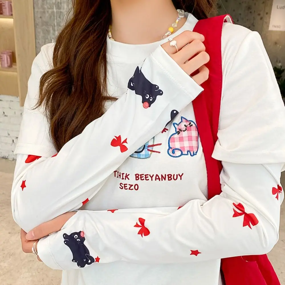 Дышащие анти-УФ-рукава из ледяного шелка с героями мультфильмов, свободные УФ-изоляционные солнцезащитные рукава, милые перчатки с длинными рукавами, летние велосипедные перчатки