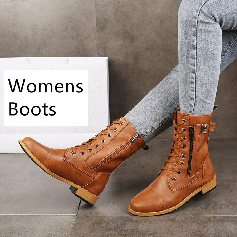 

Ladies Low-heel Casual Long Women's Boots Plus Cotton Warm Zipper Round-toe Winter Shoes Motorcycle Boots 2021 New Ankle