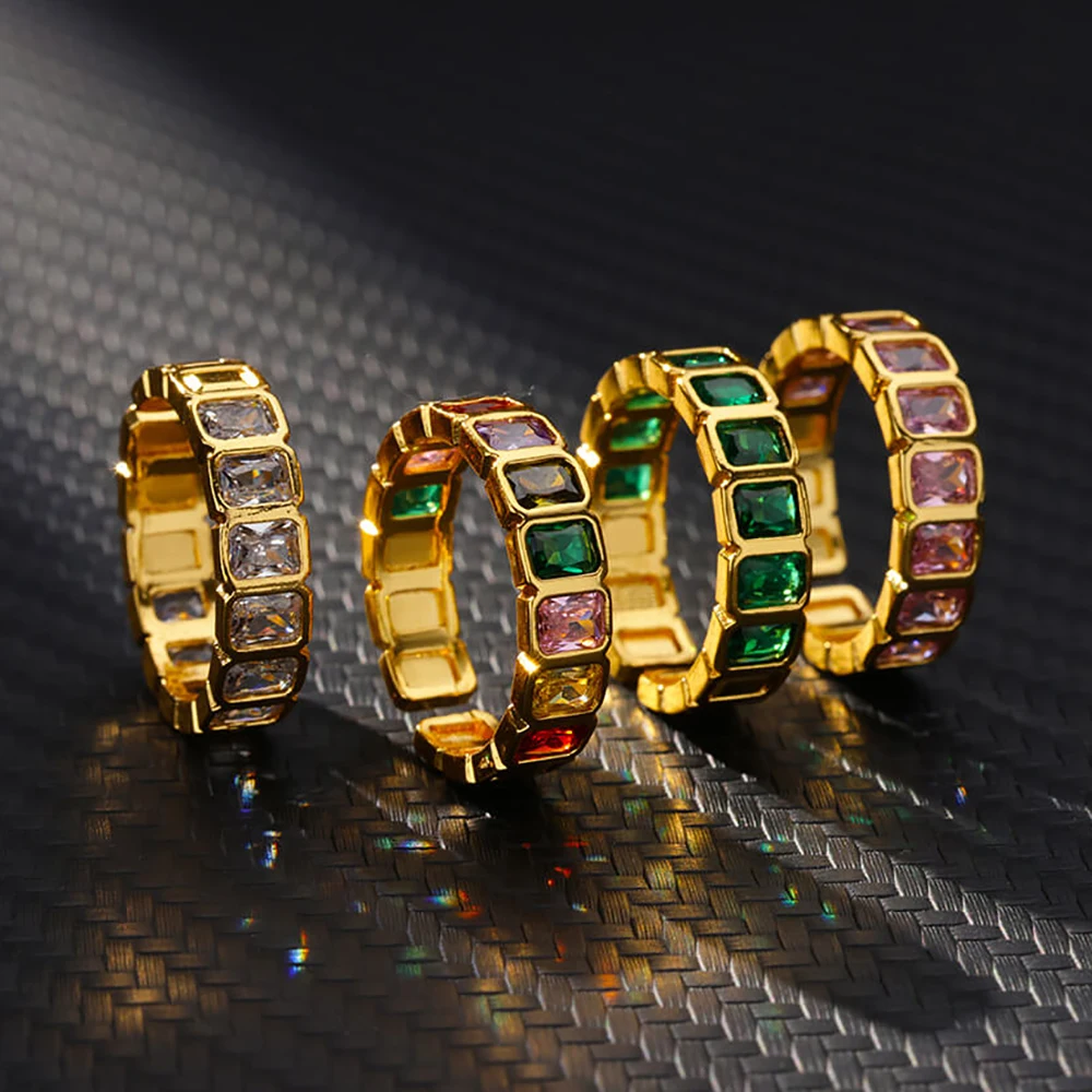 Colorful Cubic Zircon Ring for Women Stainless Steel Gold Color Open Ring Vintage Boho Wedding Party Jewelry Gift Accessories