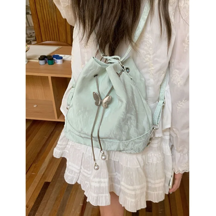 

【New style】Mintman Wavy Green Shoulder Backpack Women's 2026 New Fashion Korean Water Bucket Bag Universal Shoulder Underarm Ba