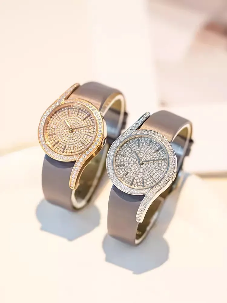 Office Ladies Elegant Leather Strap Needle Buckle Fashion Wristwatchs Design Luxury Diamonds Stainless Steel Women Quartz Watch