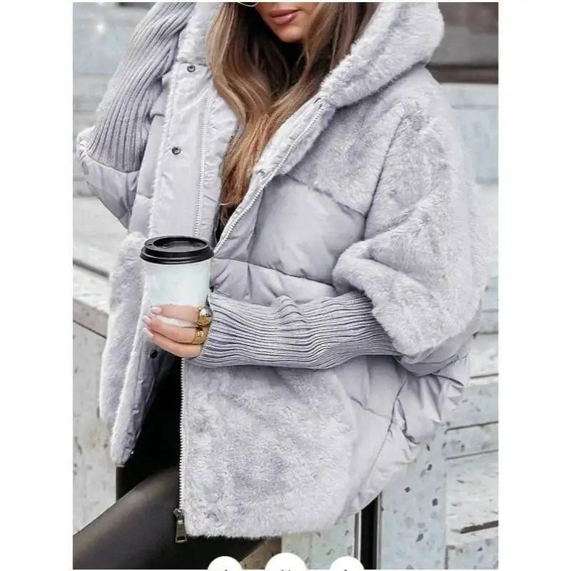 Autumn Winter Hooded Patchwork Warm 2025 New Cotton Padded Jacket Oversize Outerwear Women Parka Coat