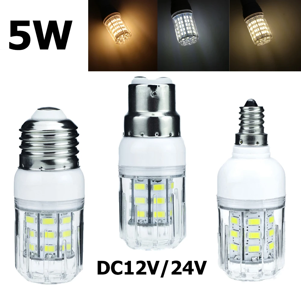 5W Led Corn Light Bulbs E14 E27 Clear PC Shell 27leds 5730smd Lamp 6000k 4000k 3000k B22 Chandelier Living Room DC12V/24V