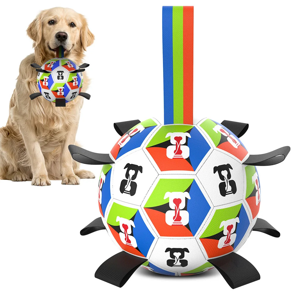 

Durable Balls For Dogs For Outdoor Indoor, Soccer Ball With Straps, Herding Balls, Interactive Toy For Tug Of War, Dog Ball