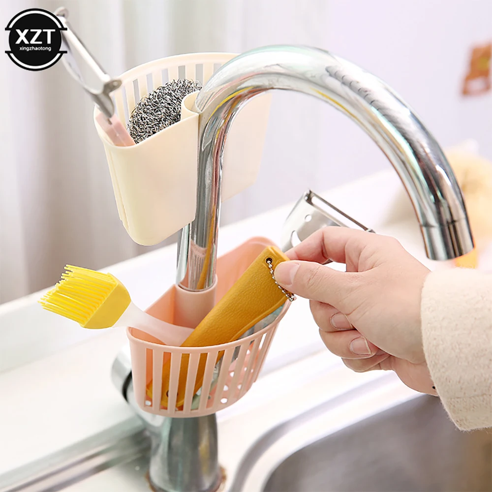 Hollow new small drain basket can be buckled kitchen sink plastic sponge rack bathroom nozzle pipe storage