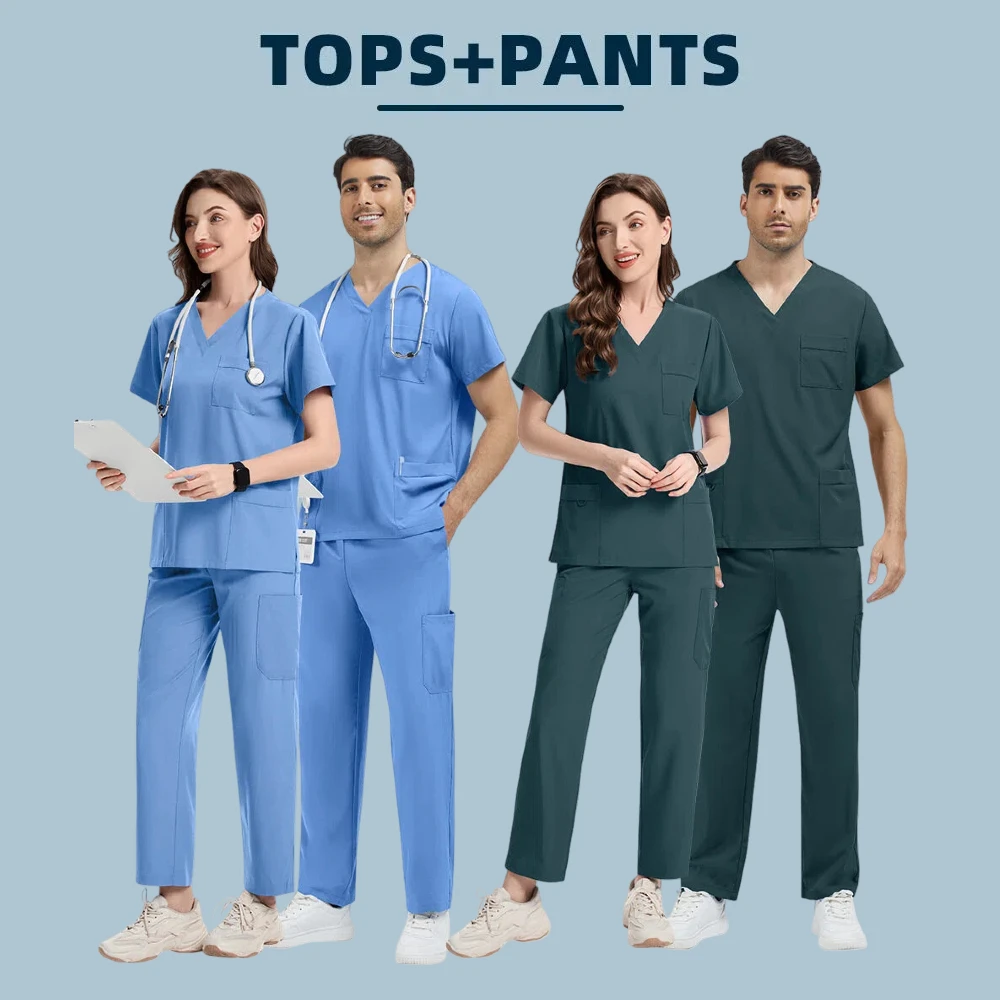 Ensemble d'uniformes d'infirmière respirants et fins pour hommes et femmes, idéal pour les médecins, les salons de beauté, les clubs de coiffure, les tenues de travail