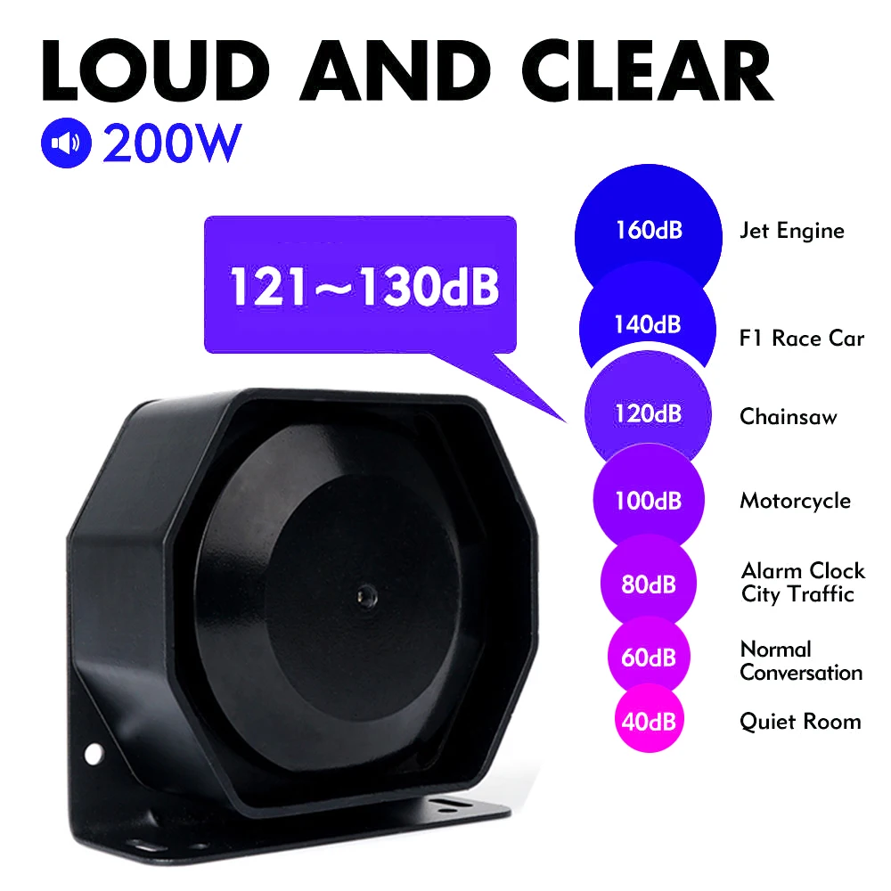 200W Siren Car Alarm Police Ambulance Fire Emergency Warning Speaker 15 Tone Sound Wireless Remote Control System Super Loud