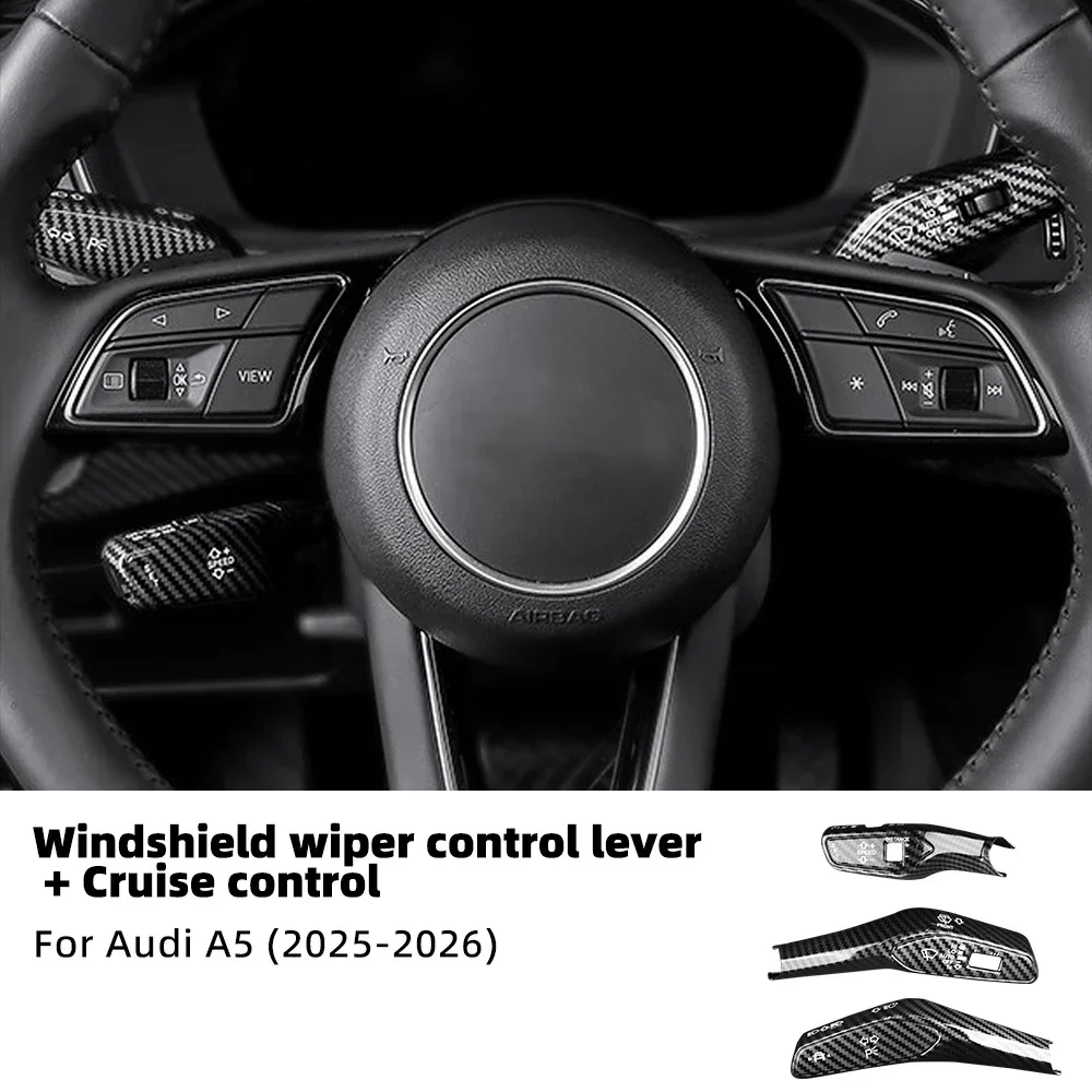 Cruise Control Cover Interior Mouldings 3pcs For Audi A5 2025 2026 Carbon Fiber Pattern Steering Wheel Wiper Trim Accessories