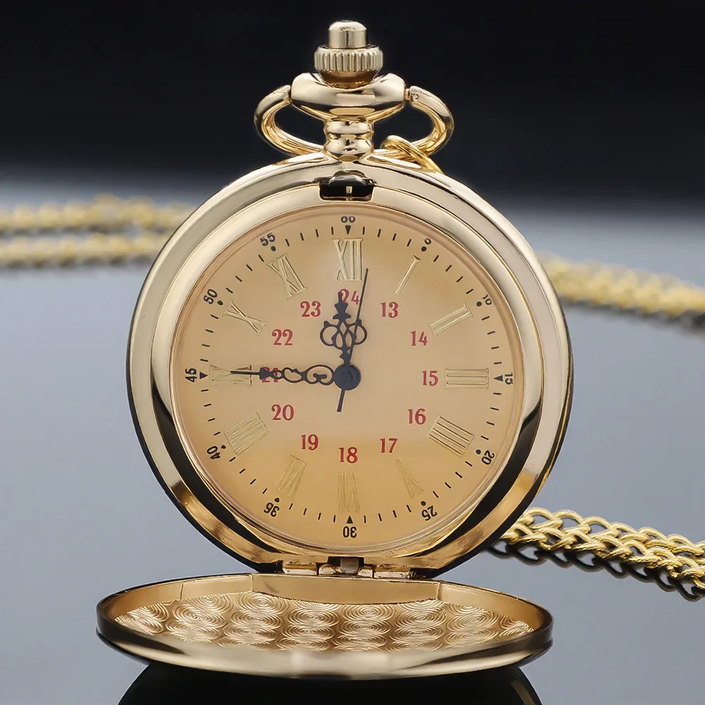 Steampunk Gold Quartz Pocket Watch Necklace for Dad and Grandpa Exquisite Watches Clock Souvenir Brithday Gift Reloj Hombre