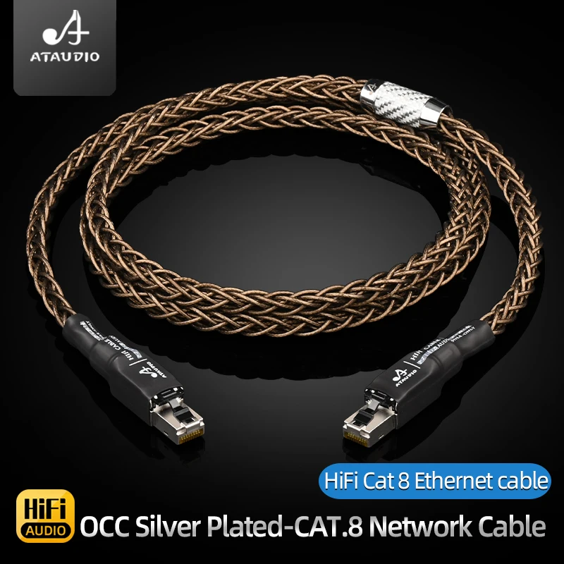 

ATAUDIO Hifi Ethernet 40Gbps Braided Audio Cable for Television Computer Router Gold-plated Rj45 Interface CAT 8 Ethernet Cable