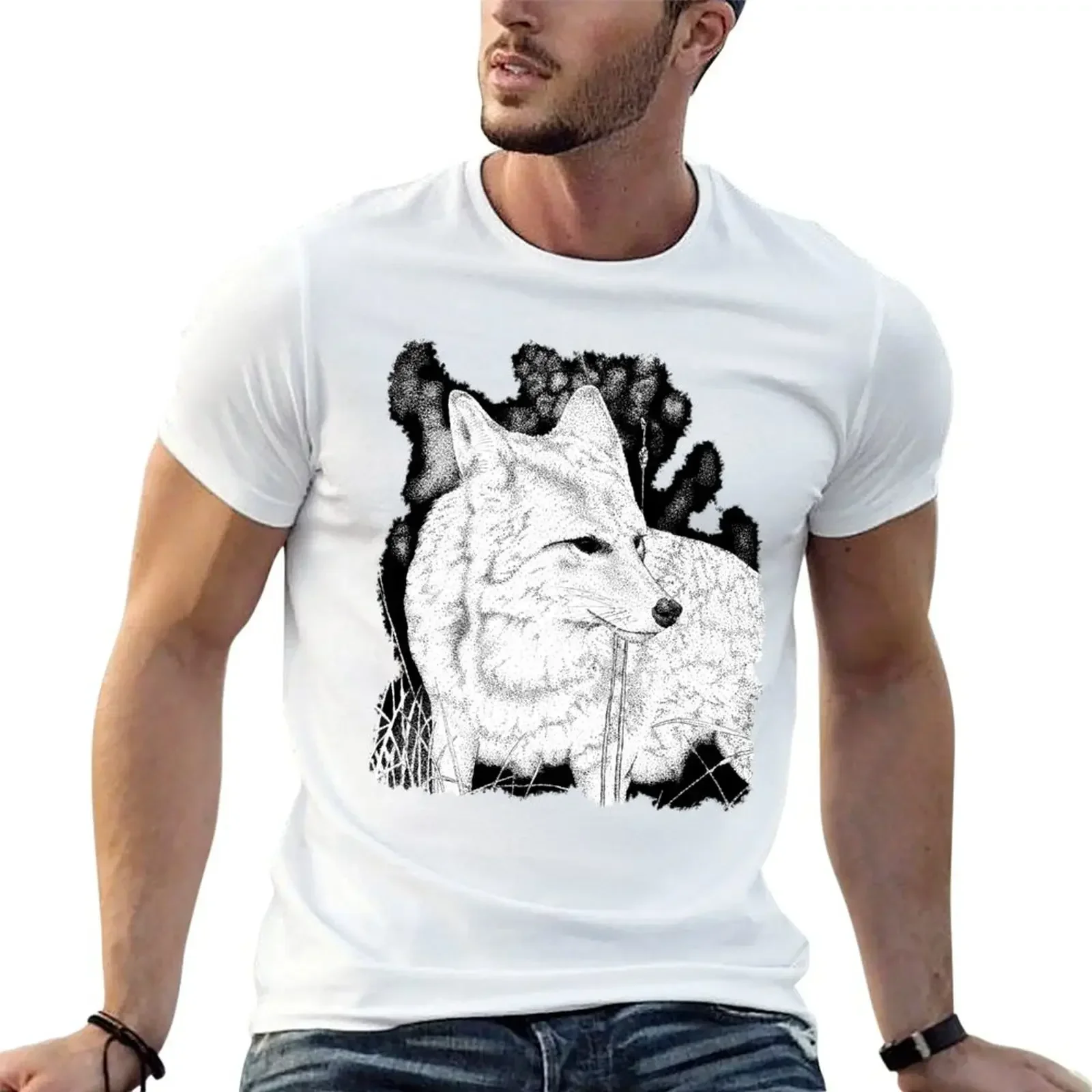 White Coyote T-Shirt animal prinfor boys tops men workout shirt