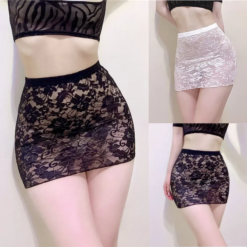 Women Sexy Sheer Underdress Tight Lingerie Clubwear Lace Short Wrap Hip Skirt Mini Skirts See Through