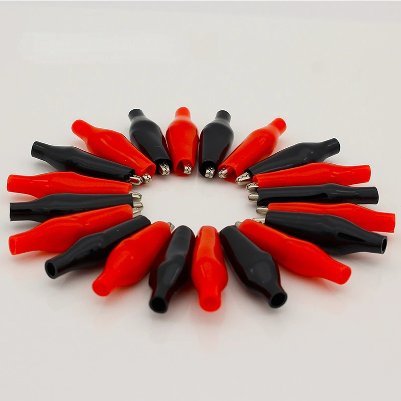 20pcs/lot 28MM Metal Alligator Clip G98 Crocodile Electrical Clamp for Testing Probe Meter Black and Red with Plastic Boot