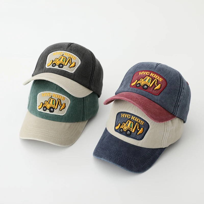 2025 Summer Fashion School Boy Baseball Hats Excavator Embroidered Children Outdoor Kids Caps for 2-8Years Baby Sports Hats