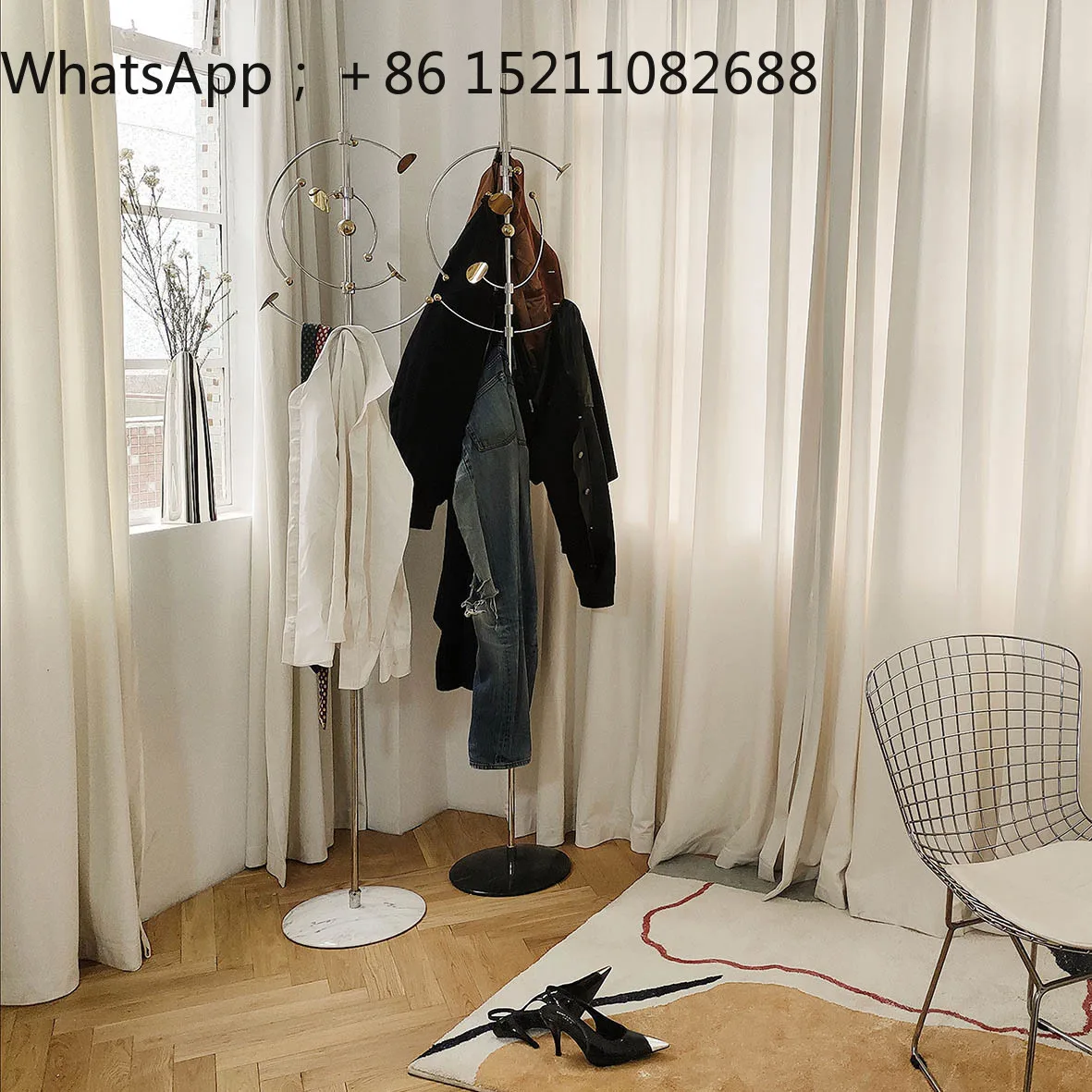 LLY mirror stainless steel marble household high-end hanger entrance bedroom floor coat rack