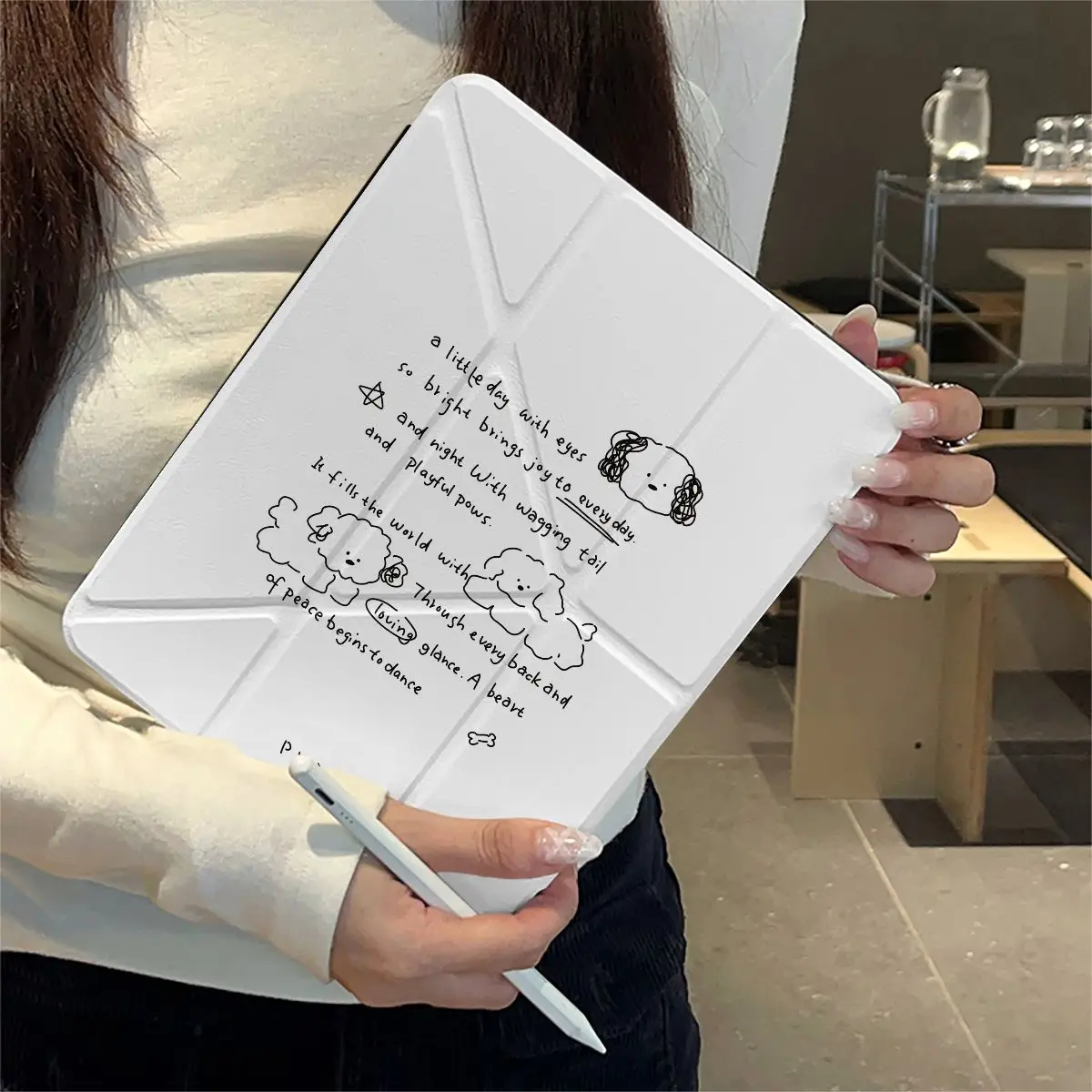 

Чехол Korean Puppy Cloud English Text для iPad Pro Air M5 M4 M3 M2 13'' 2 1 11th A16 12.9" 10 9 8 7 6 5 Th Mini 7 6 8.3"