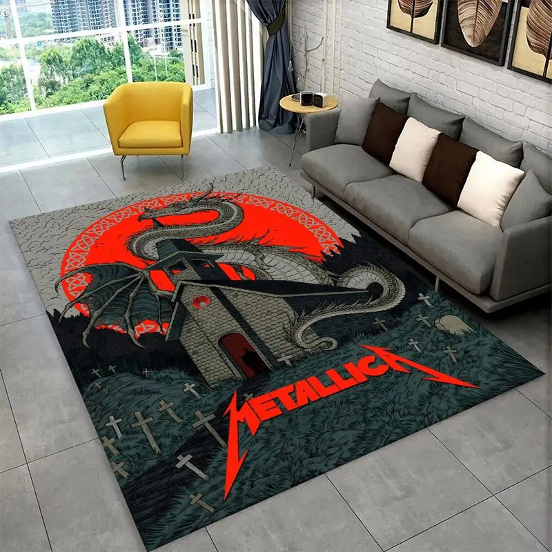 Metal Band M-Metallica Thrash Cartoon Non-Slip Area Rug for Living Room,Bedroom,Playroom,Soft Carpet Floor Mat Home Decor Rug