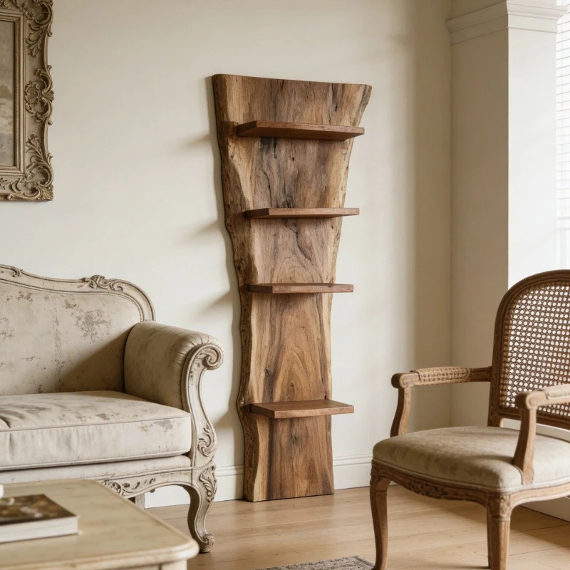 Light luxury fragrant camphor wood irregular solid wood bookshelf bookstore display shelf log shelf floor storage rack creative