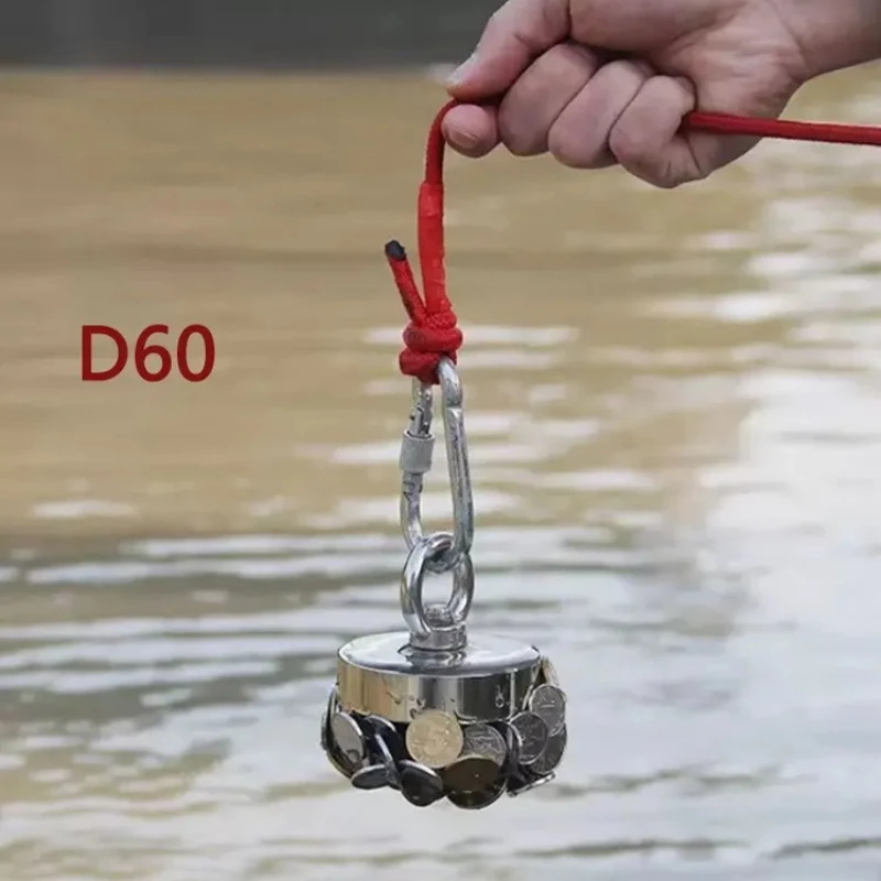 1PCS D60 Powerful Neodymium Fishing Magnet with Eyebolt Super Strong Search Magnet for Salvage Magnetic Fishing