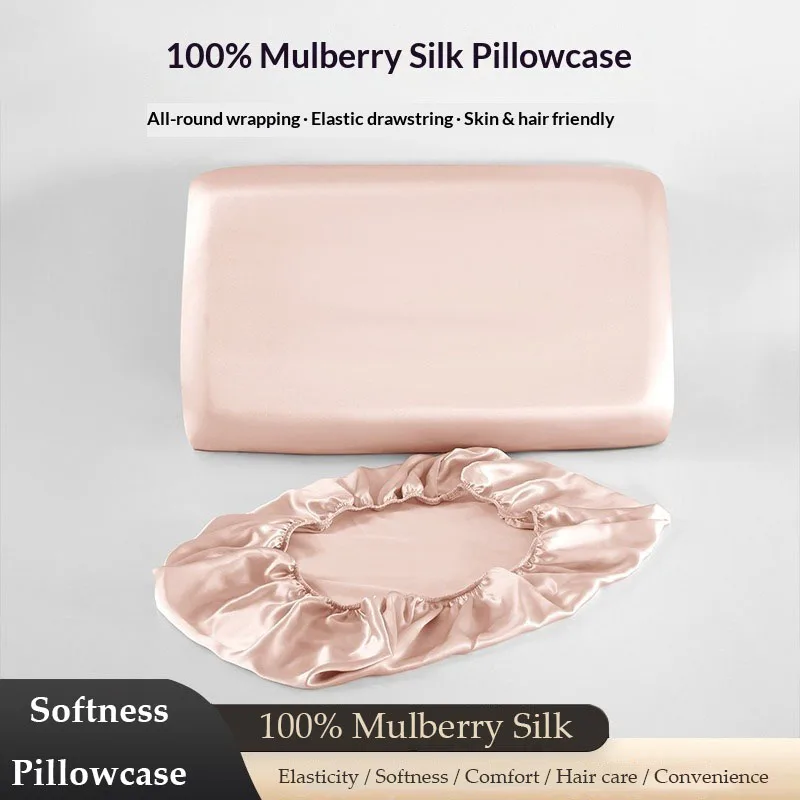 100% Mulberry Silk Fitted Pillowcase 16 Momme, Elastic Full Wrap Pillow Cover for Memory Foam Latex Pillow, Hair and Skin Care