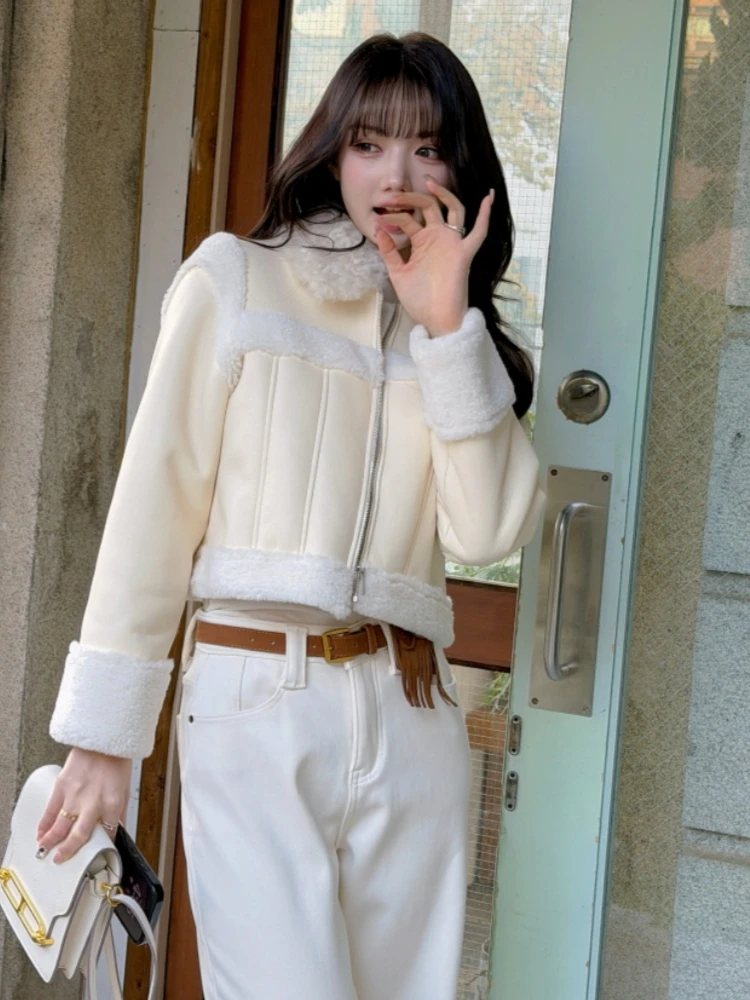 

Winter Commute Sle ort Faux Fur Leather Jaet Women's Zipper Collar Coat Warm Thiened Outerwear Body pe