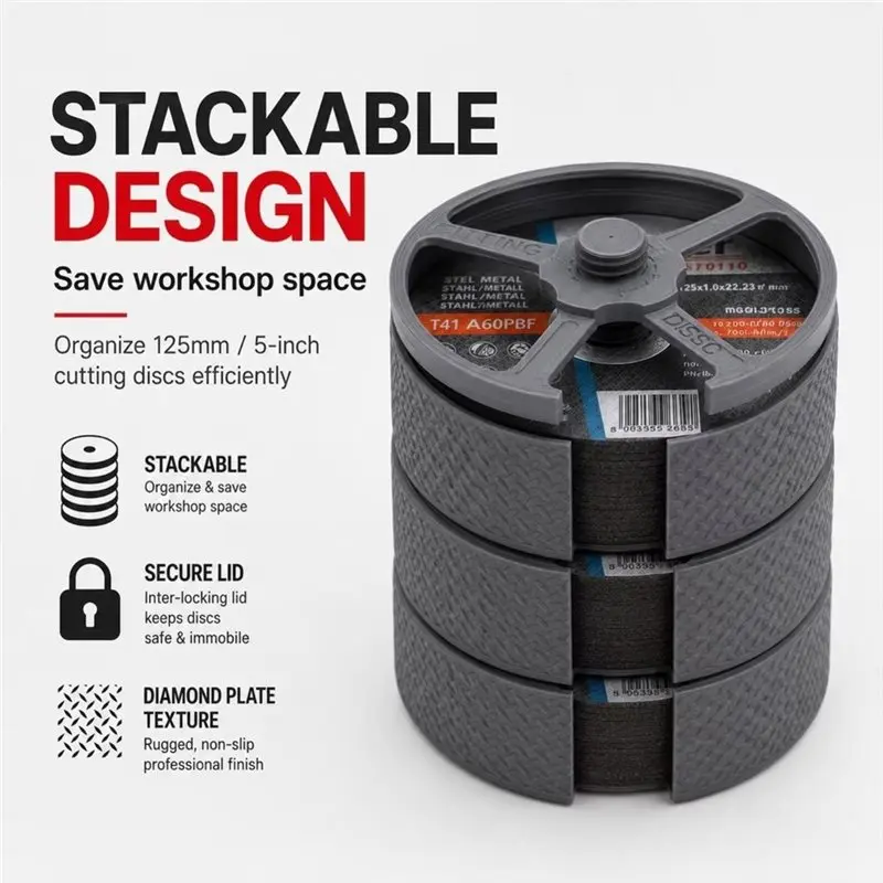ABVG-Cutting Disc Storage Stackable Angle Grinder Disc Holder With Screw Locking Lid Black