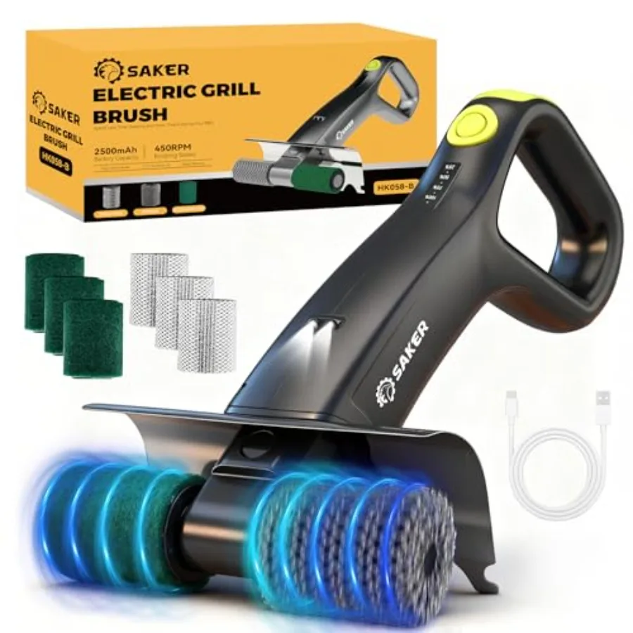 

Electric Grill Brush for Outdoor Grill Bristle-Free Automatic Grill Cleaning Brush with 450 RPM LED Light Grill Rescue BBQ Brus