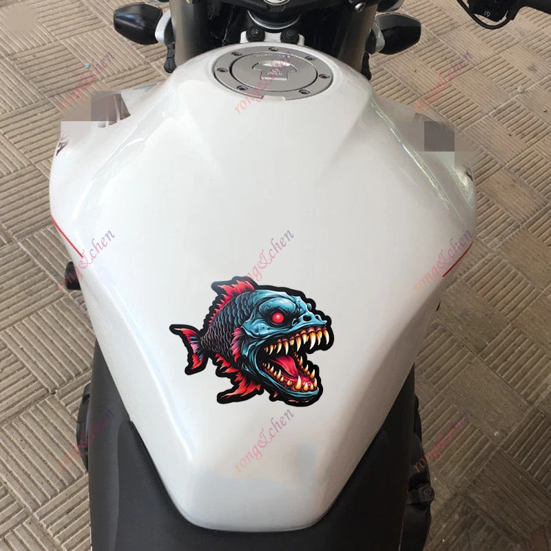 Animal Car Sticker Piranha Skeleton Fish for Car Motorcycle Racing Helmet Laptop Trunk Body Car Window Surfboard PVC Vinyl Decal