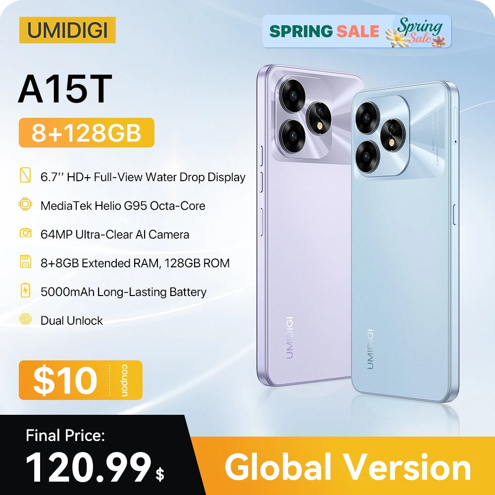 UMIDIGI A15T смартфон Android 13 MTK Helio G95 Octa-Core Ultra-Slim 6.7