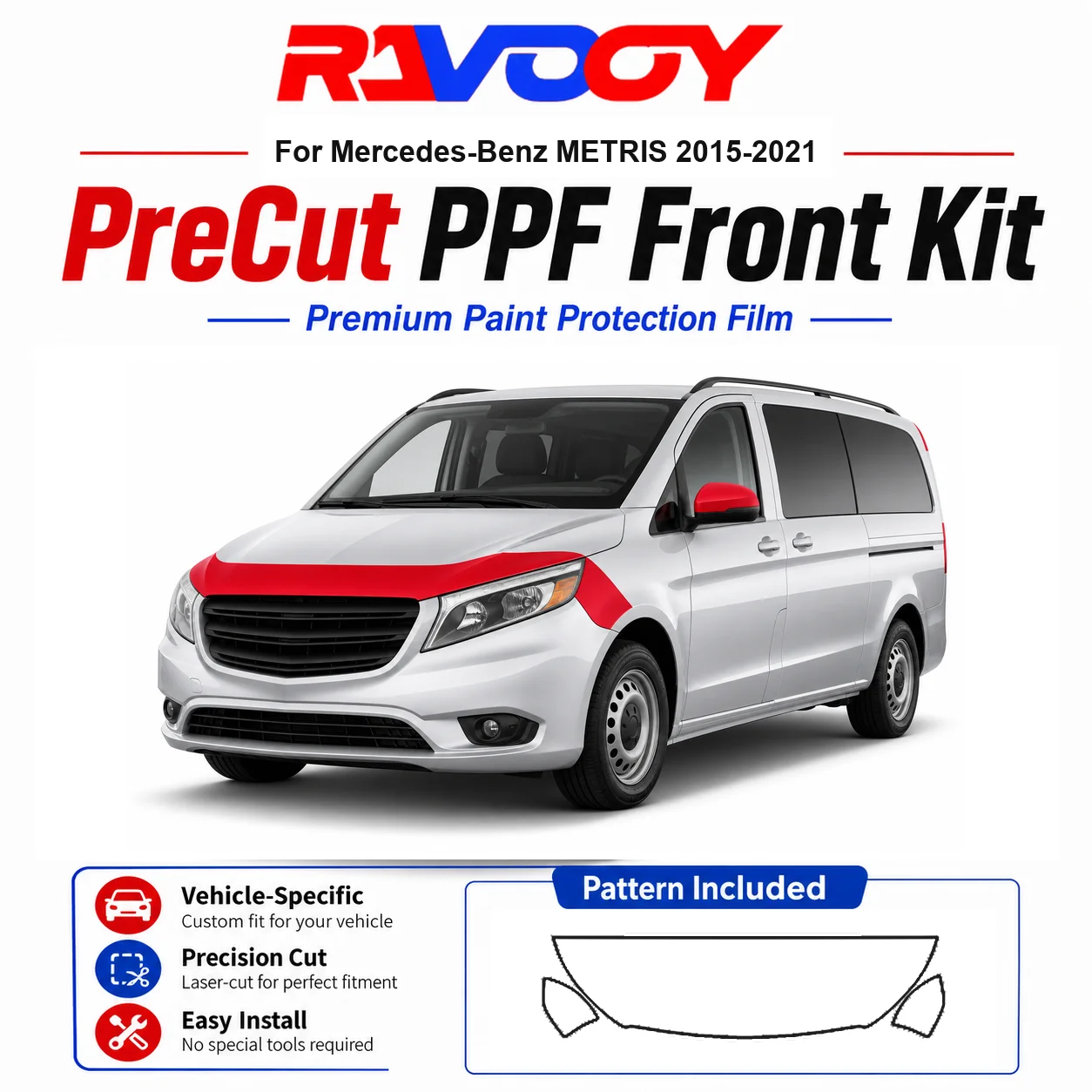 

8.5mil TPU Precut PPF Kit For Mercedes-Benz METRIS 2015-2021 - Hood, Fenders & Mirror Set - Self-Healing Clear Bra Film