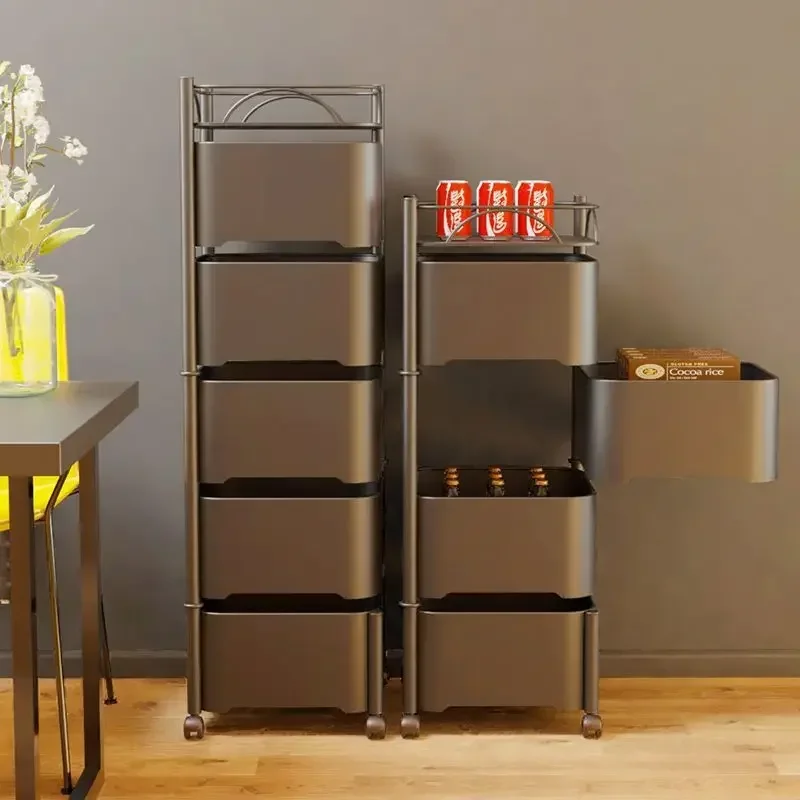 Rotatable Kitchen Living Room Cart Furniture Storage Shelf Side Table Storage Rack Trolley Rolling Storage Cart with Drawers