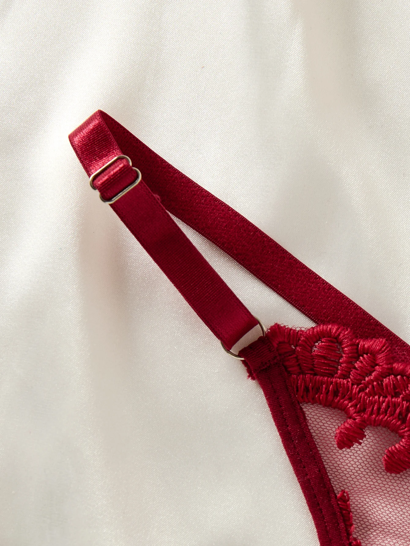 ثوب نوم شبه شفاف مطرز بأذن القمح باللون الأحمر الخمري للسيدات، أنيق ومريح، تصميم على شكل فيونكة ZA825066 #6