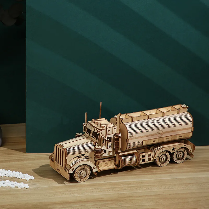3D Wooden Puzzles Fuel Truck Model Building Block Jigsaw Kits DIY Assembly Toy for Children Adults Educational Toy Gift