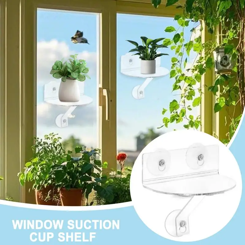 Rak Jendela untuk Tanaman Dalam Ruangan 2X Rak Cangkir Isap Akrilik Transparan Langkan Jendela Hemat Ruang untuk Dapur Kamar Mandi Organi