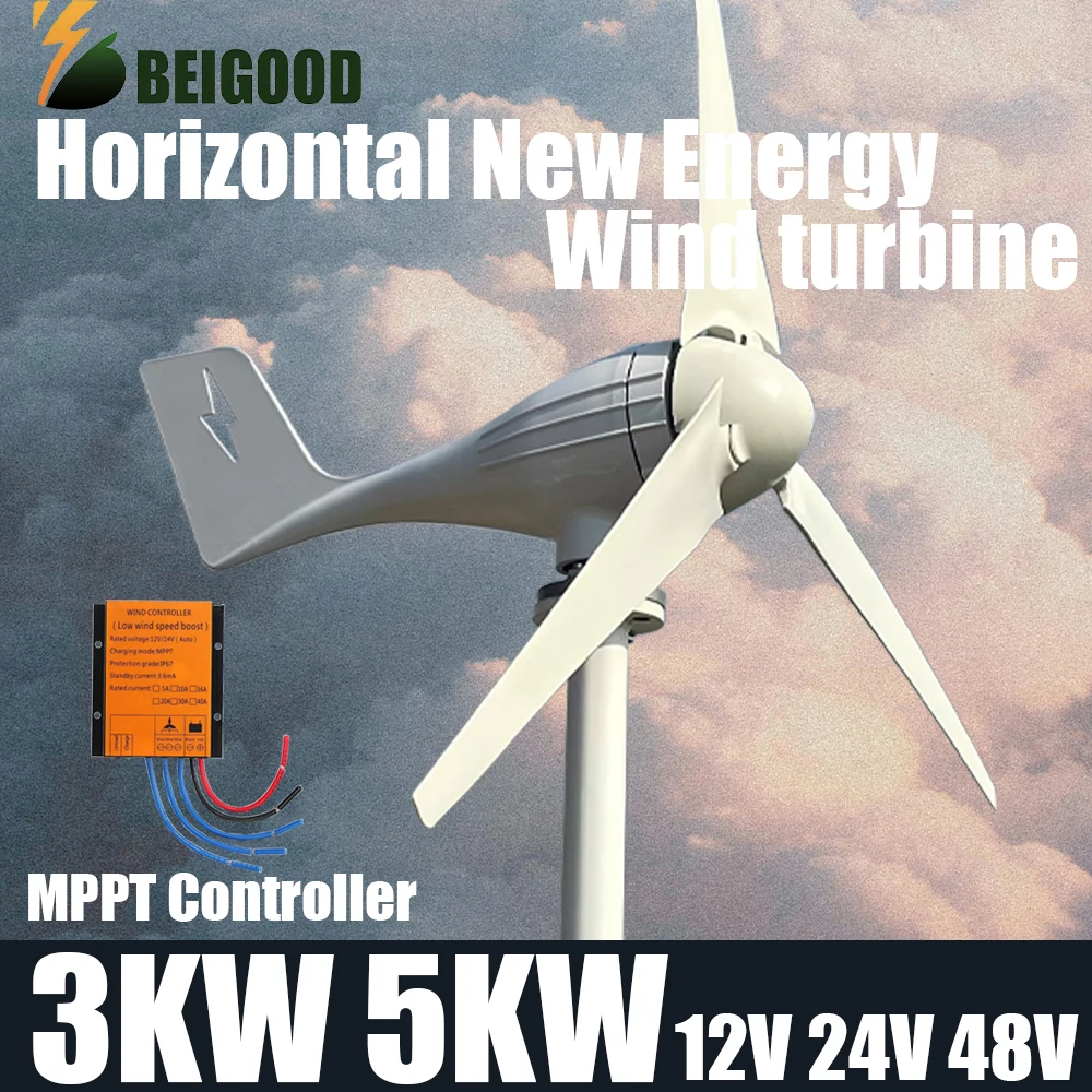 gerador de turbina eolica horizontal com controlador mppt livre pequeno moinho de baixo ruido nova chegada 5000w 12v 24v 48v 01