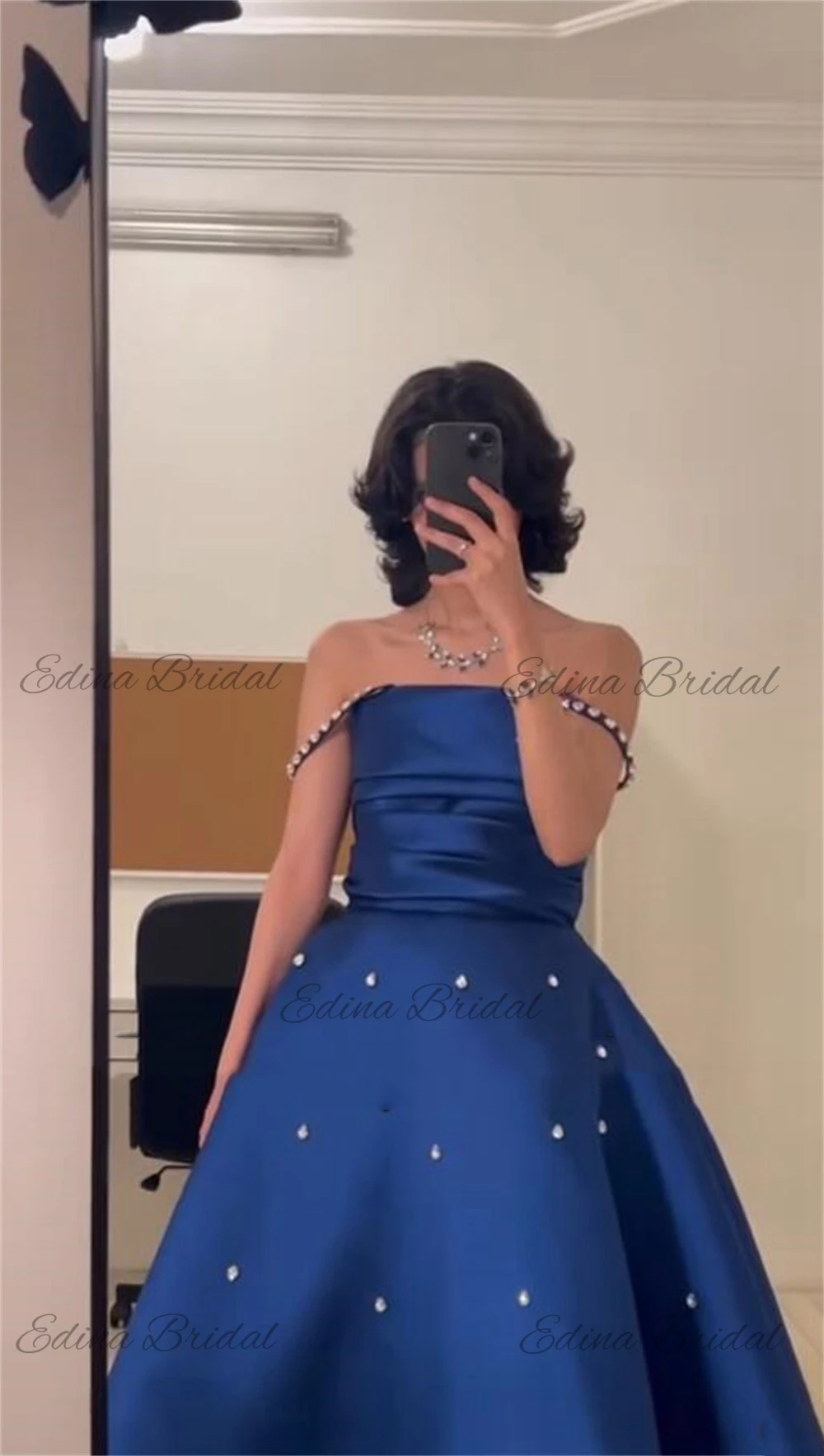 Charming A-line Prom Gown Off Shoulder Sexy Backless Satin Boat Neck Evening Dresses for Women فساتين للحفلات الراقصة