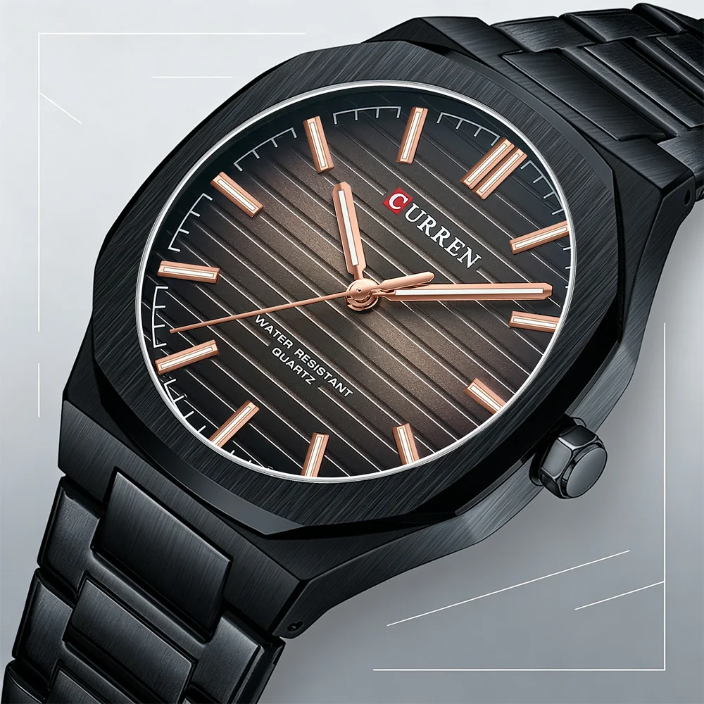 CURREN Minimalist Men's Watch Stainless Steel Band with Luminous Hands Classic Business Quartz Wristwatch for Male