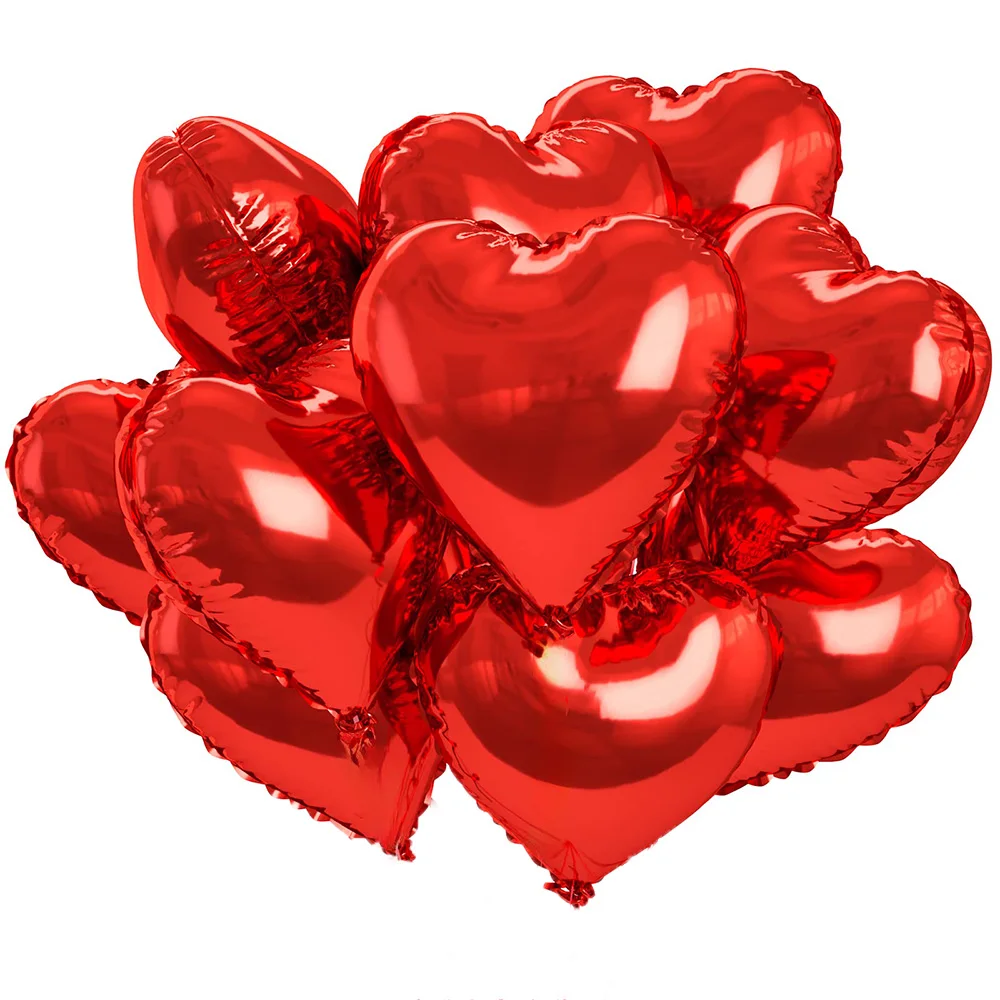 10er-Pack 18 Zoll herzförmige rote Aluminiumfolienballons, geeignet für Geburtstagsfeiern, Valentinstag, Hochzeiten, Partydekorationen, Jubiläumsdekorationen, Brautverlobungsfeiern