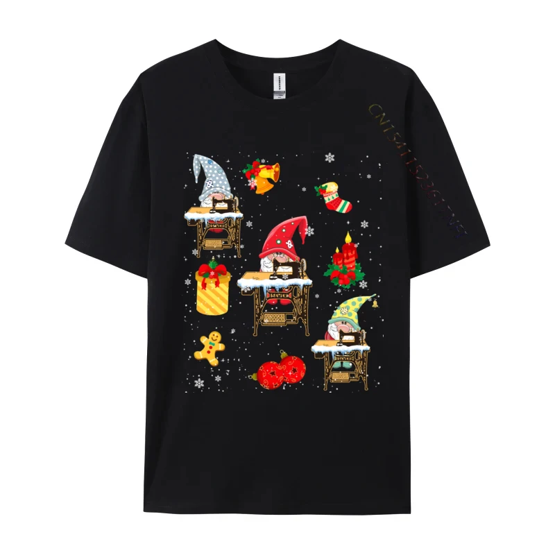 Cute Sewing Gnomes Funny Christmas Gnomes Sewing Quilting Printed T-Shirts For Men Adult Premium Cotton Oversized Tops