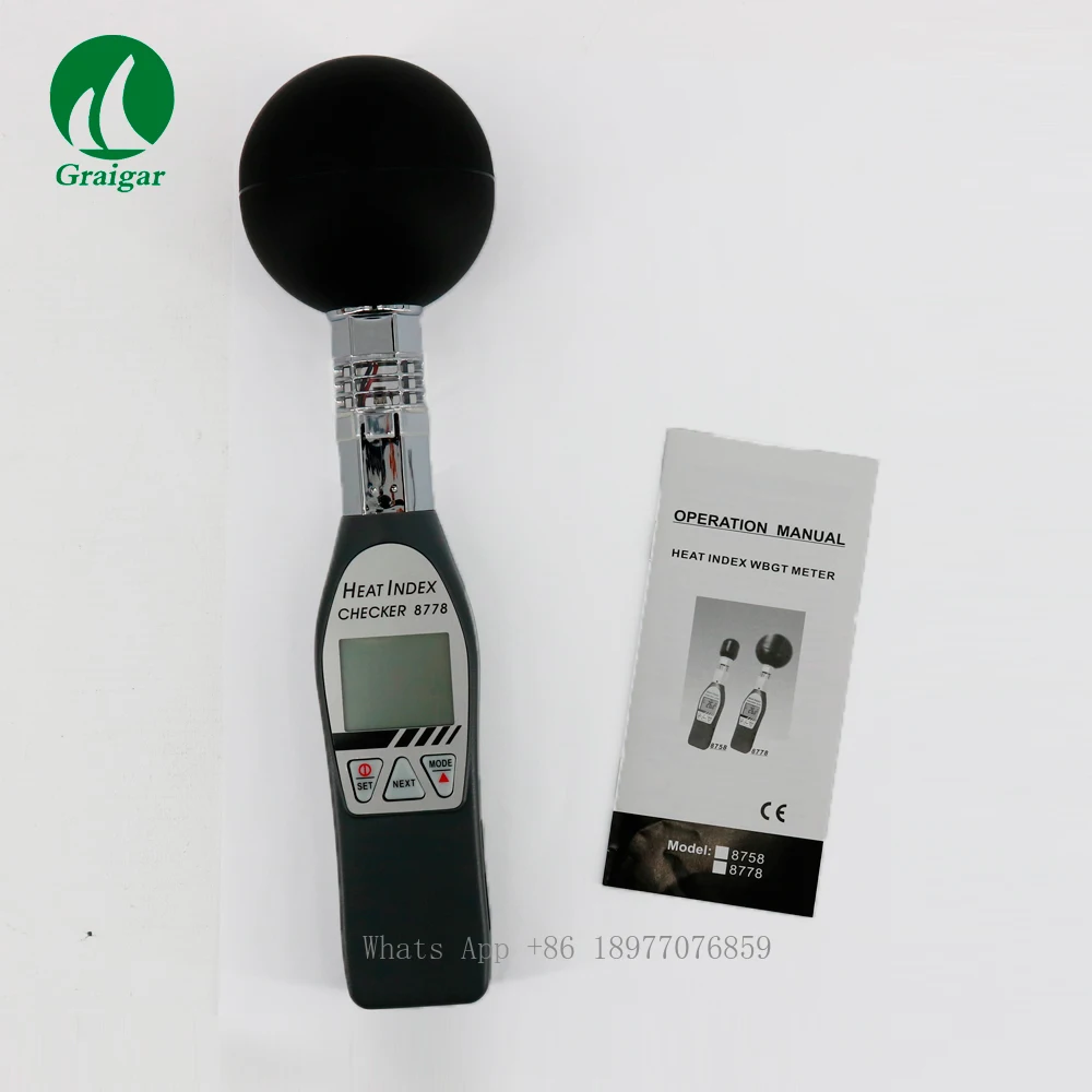 AZ8778 Portable Wet Bulb Globe Temperature WBGT Heat Stress Heat Index Checker Digital WBGT Meter With 75mm Black Ball