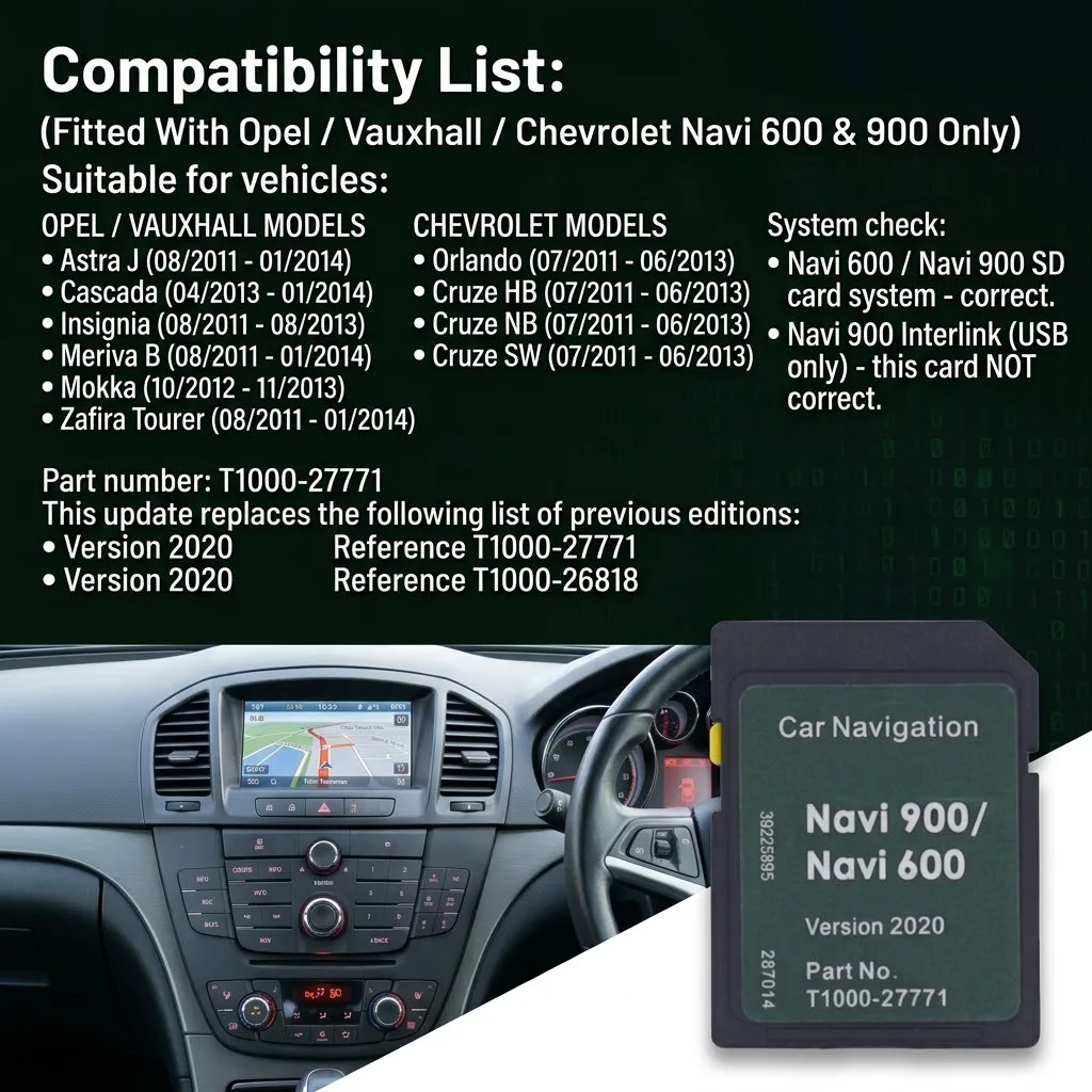 Latest Europe Map GPS Navigation SD Card for Opel Astra J Insignia Mokka Chevrolet Cruze Fit Navi 600/900 OEM T1000-27771