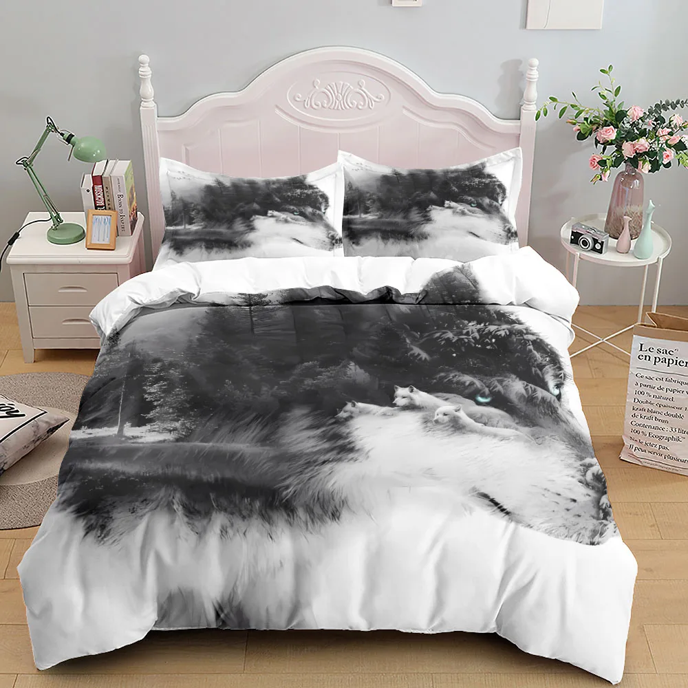 

Lone Gray Wolf Real 3D Duvet Cover Set Single Twin Double Full Queen King Size Bed Linen Set