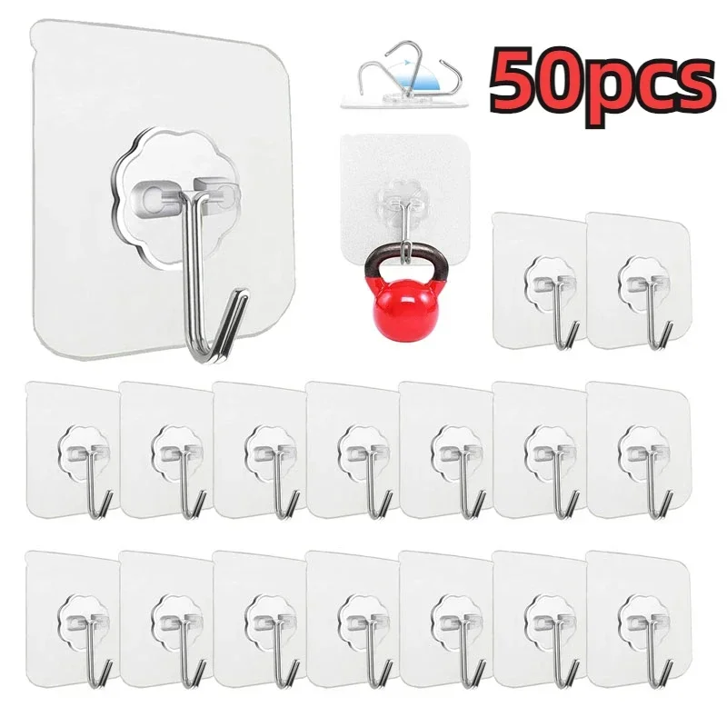 Non Punch Transparent Self Adhesive Wall Hooks Heavy Duty Multi-Purpose Wall Hook Towel Holder For Kitchen Bathroom Accessories