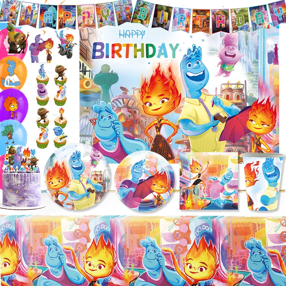 Elemental Theme Children Birthday Party Disposable Tableware Plate Balloon Banner Background Decoration Supplies Baby Party Gift