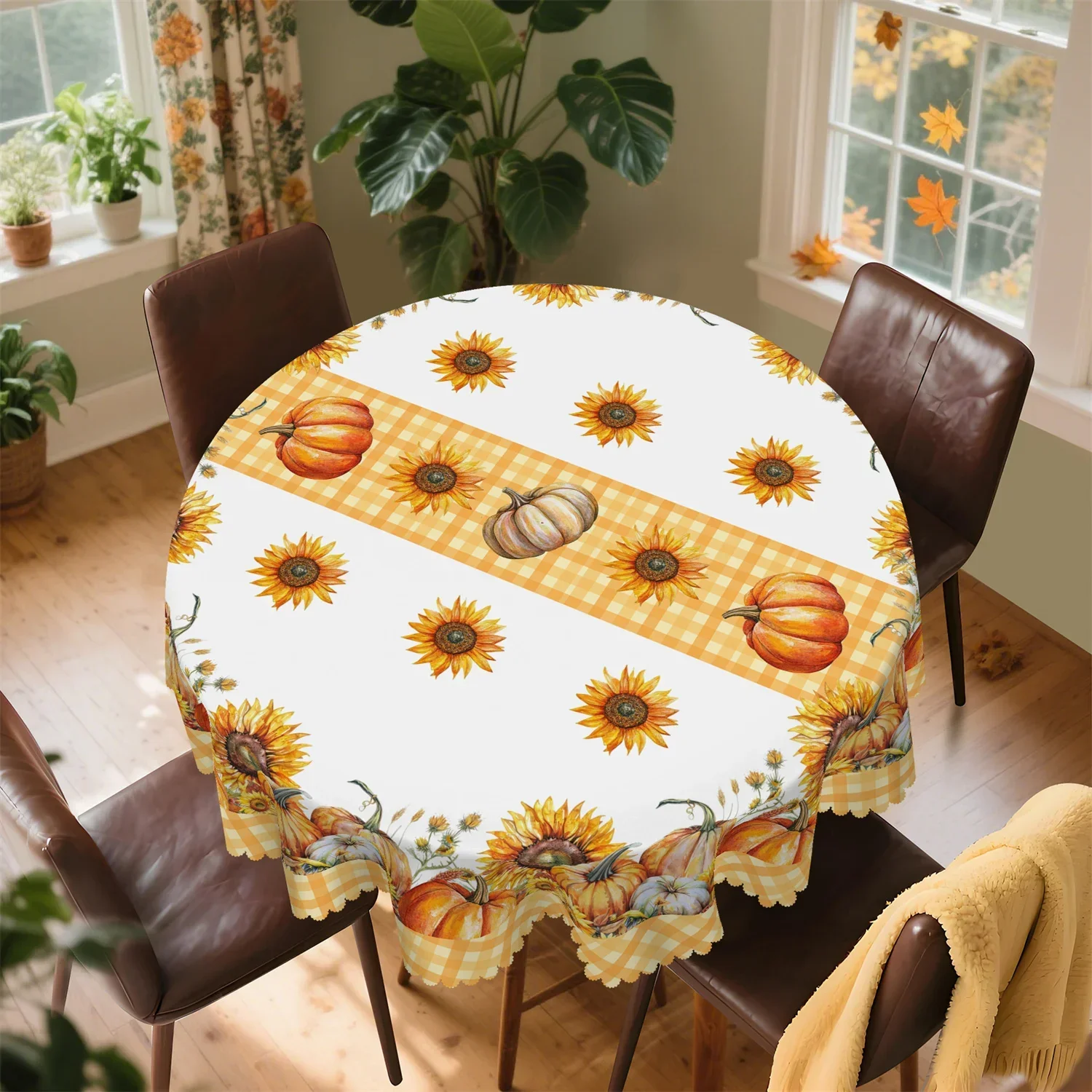 Buffalo Ghee Watercolor Pumpkin Flowers Wheat Stalk Autumn Tablecloth 1 Pack Suitable for Thanksgiving Kitchenxzj