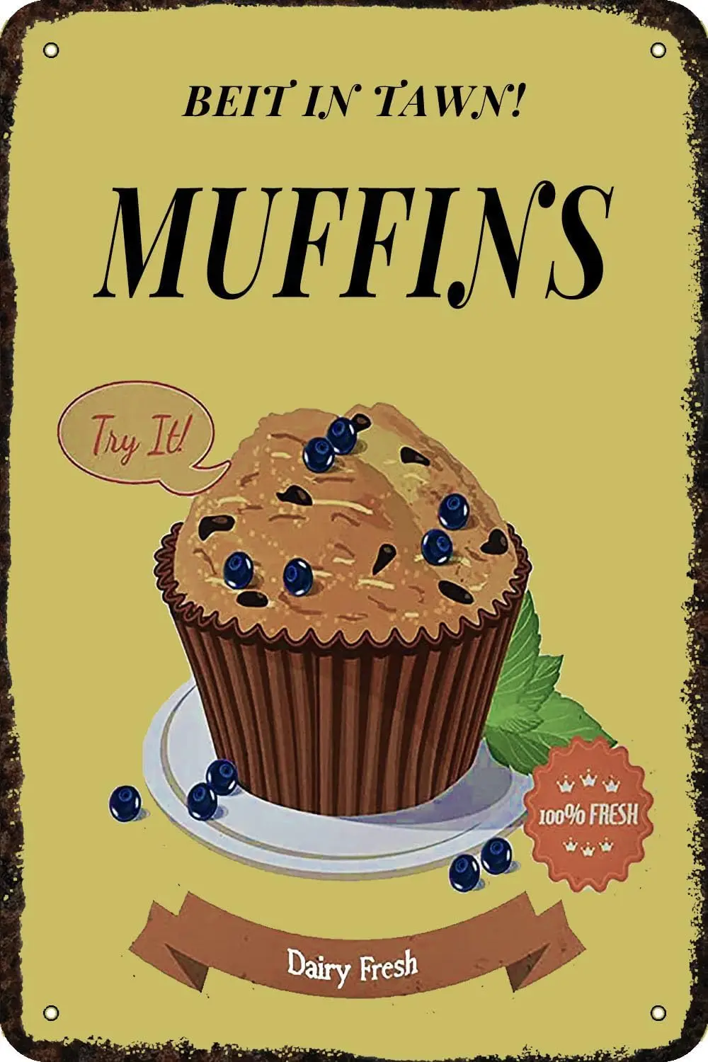 Metal tin Sign Muffins Fast Food Shop Vintage Humor Funny Man Cave Wall Art Decor Retro Home Decorations 8x12 Inch