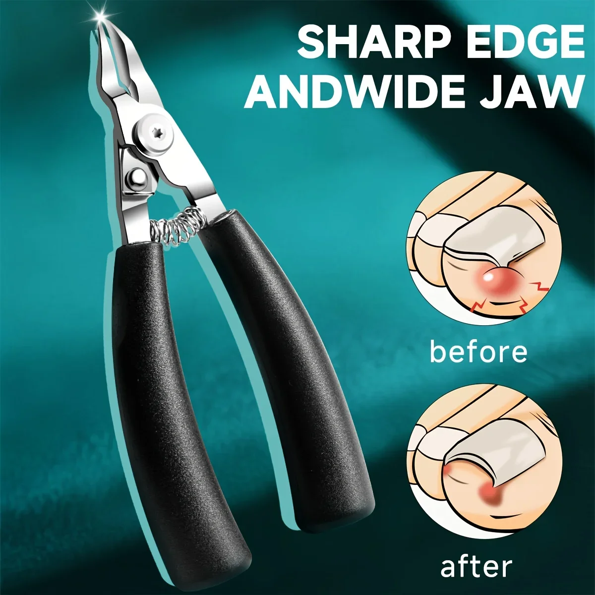 مزيل أظافر ذو طرف مدبب شديد التحمل، مناسب لتقليم أظافر القدم الصلبة/السميكة، تصميم فكي كبير #5