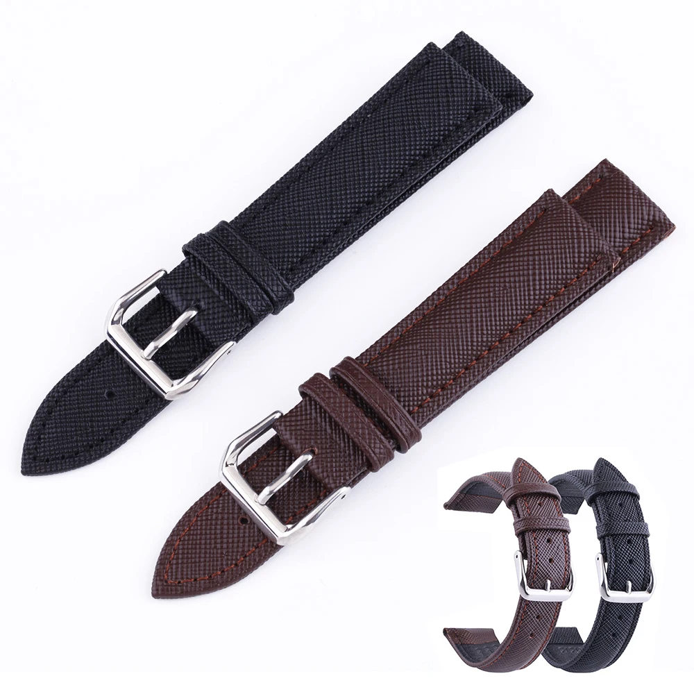 Cross pattern head layer calf leather strap 12mm-24mm Watch Accessories 20mm 22mm black brown multi size watchband