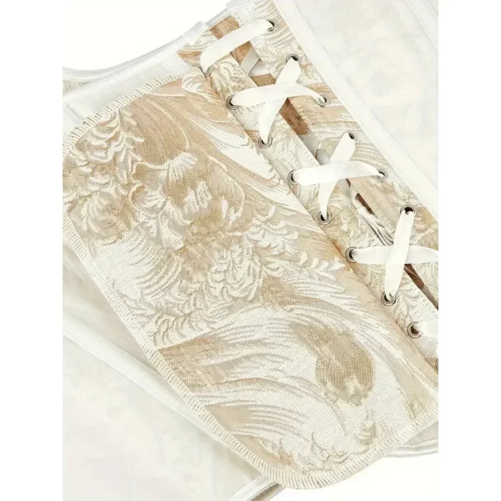 Moda donna stampa oro tracolla Korset overbust corsetto gilet dimagrante body shaper lace-up bustier sexy crop top costume